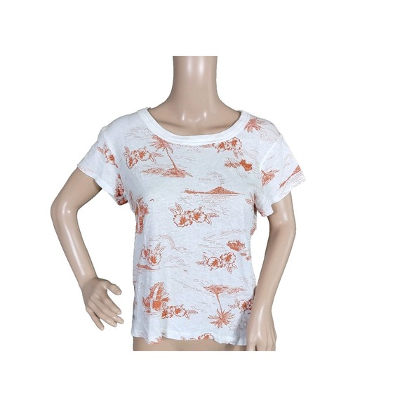 Madewell Tops - Madewell T Shirt Womens Medium White Floral Short Sleeve Crew Neck Tropical Boho